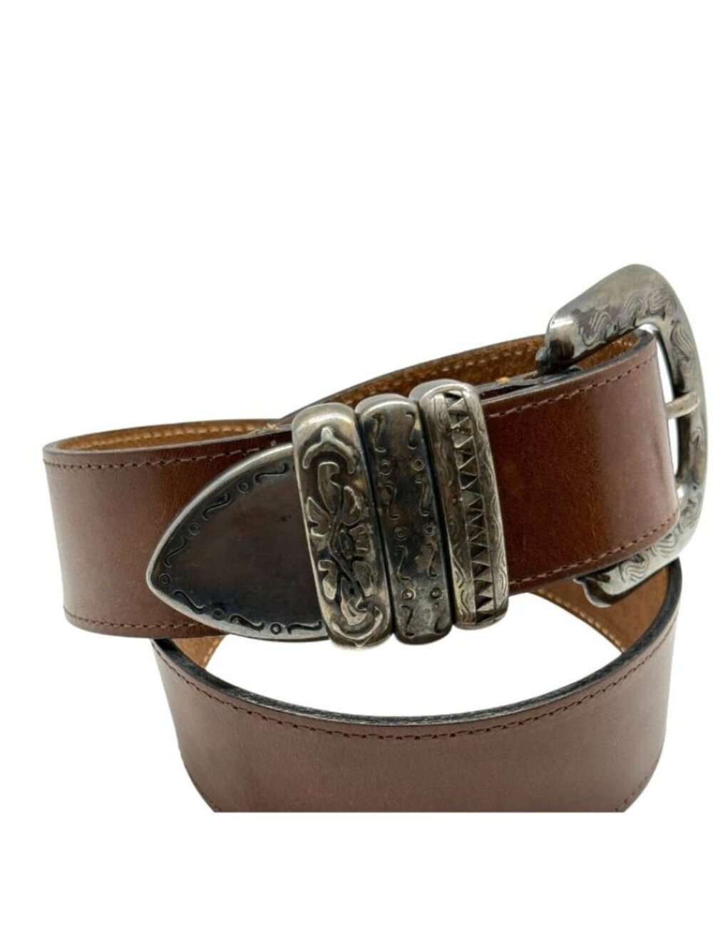 Streets Ahead Womens Statement Belt Brown Leather Silver-Tone Buckle Boho Size S - Picture 2 of 14